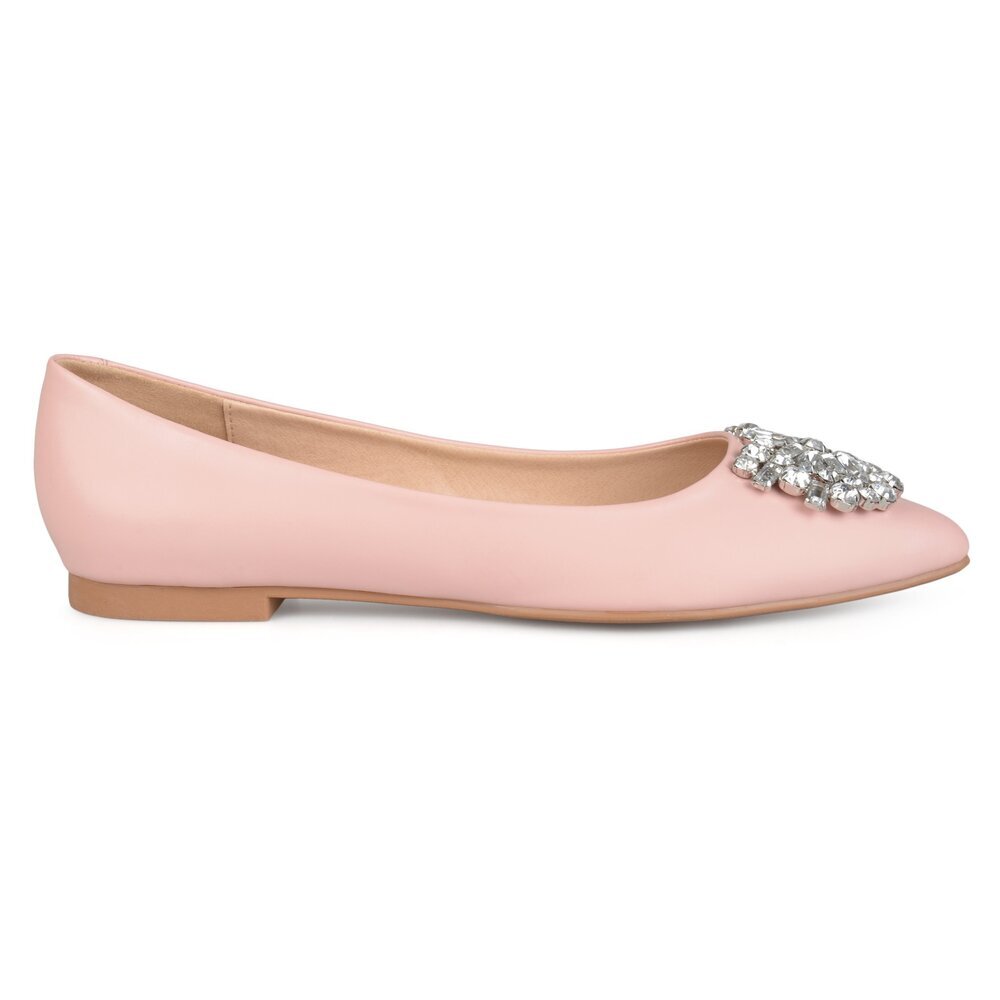 Journee Brinley Faux Leather Pointed Toe Jewel Flats Pink 7.5